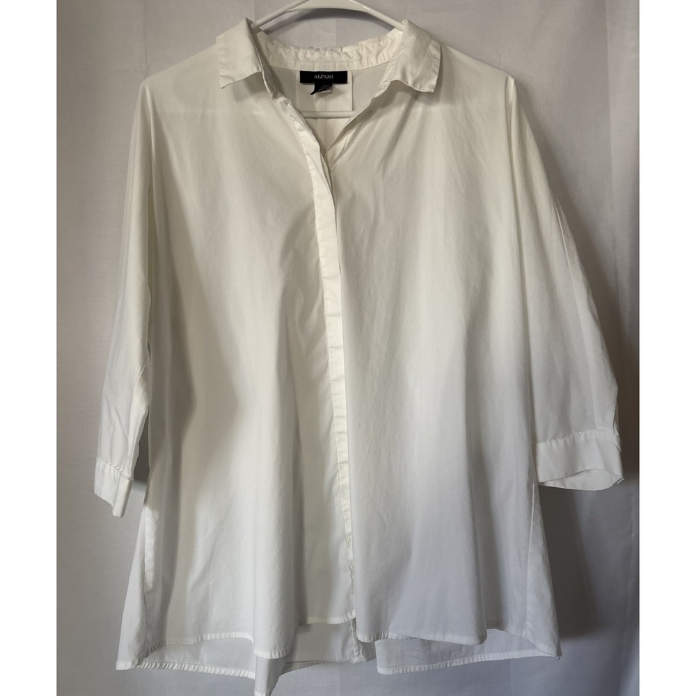 Alfani Women White Blouse Button Up Cotton‎ Blend 3/4 Sleeve  4 Casual Business